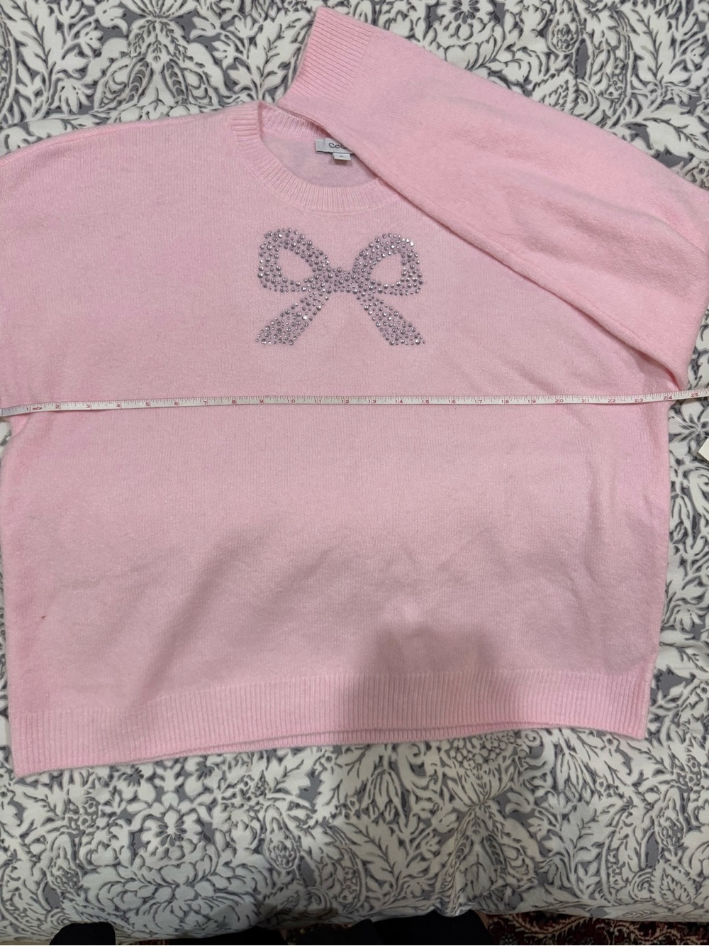 Pink Rhinestone Bow faux Cashmere ySweater size XL - Picture 6 of 10